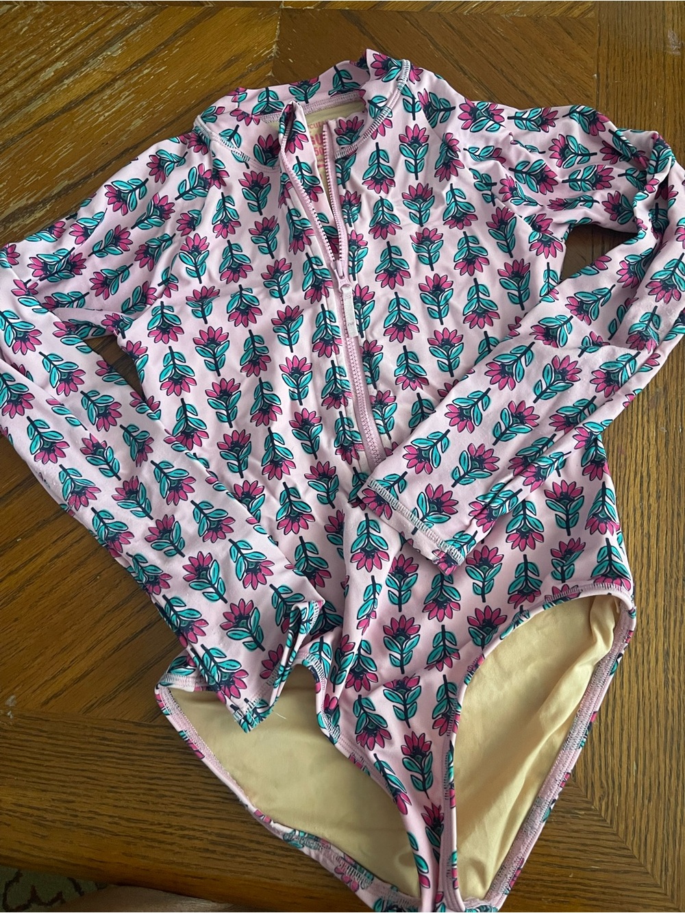 Crewcuts Pink Floral Rashguard with Teal & Magenta Leaves